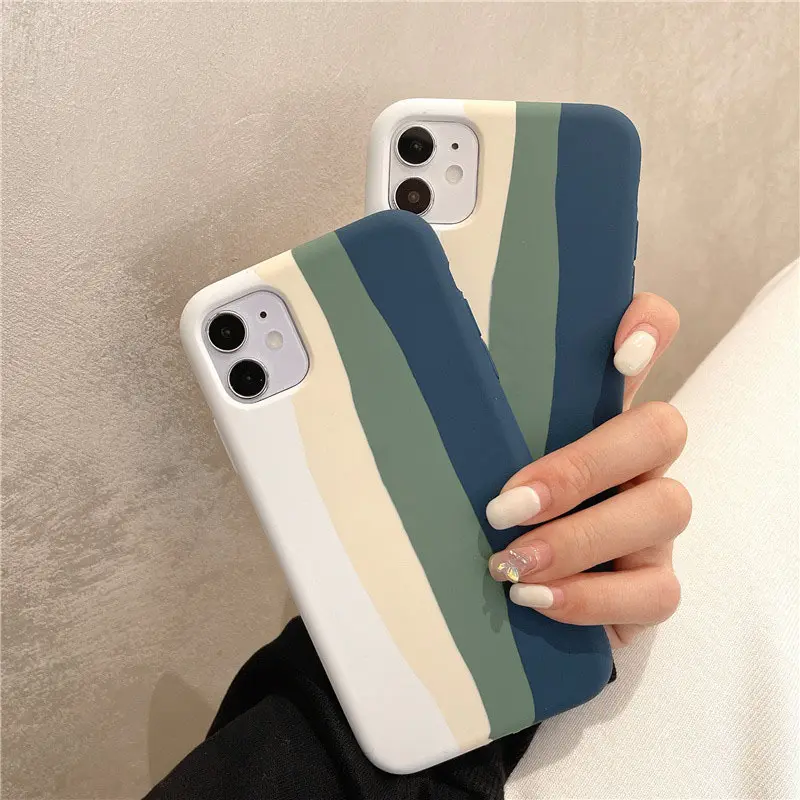 For iphone 12 13 14 mini pro max mobile back cover case 11 pro xs xr 7 8 plus Custom Soft silicone Shockproof rainbow phone case