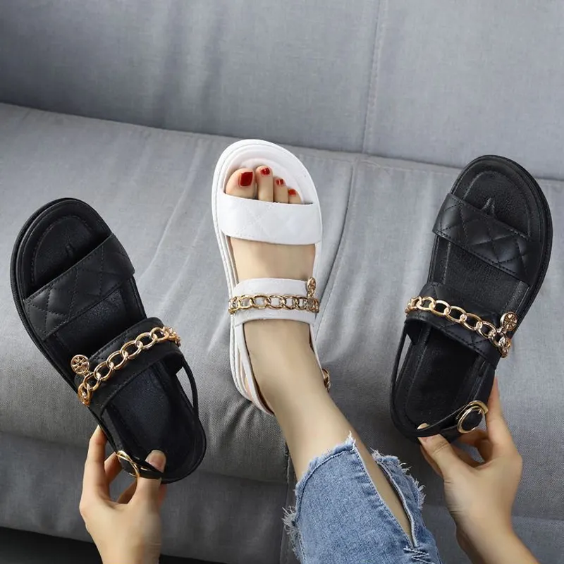 Tomada De Fábrica Retro Romano Moda Feminina Sapato De Verão Luz Fundo Liso Mulheres Sandálias