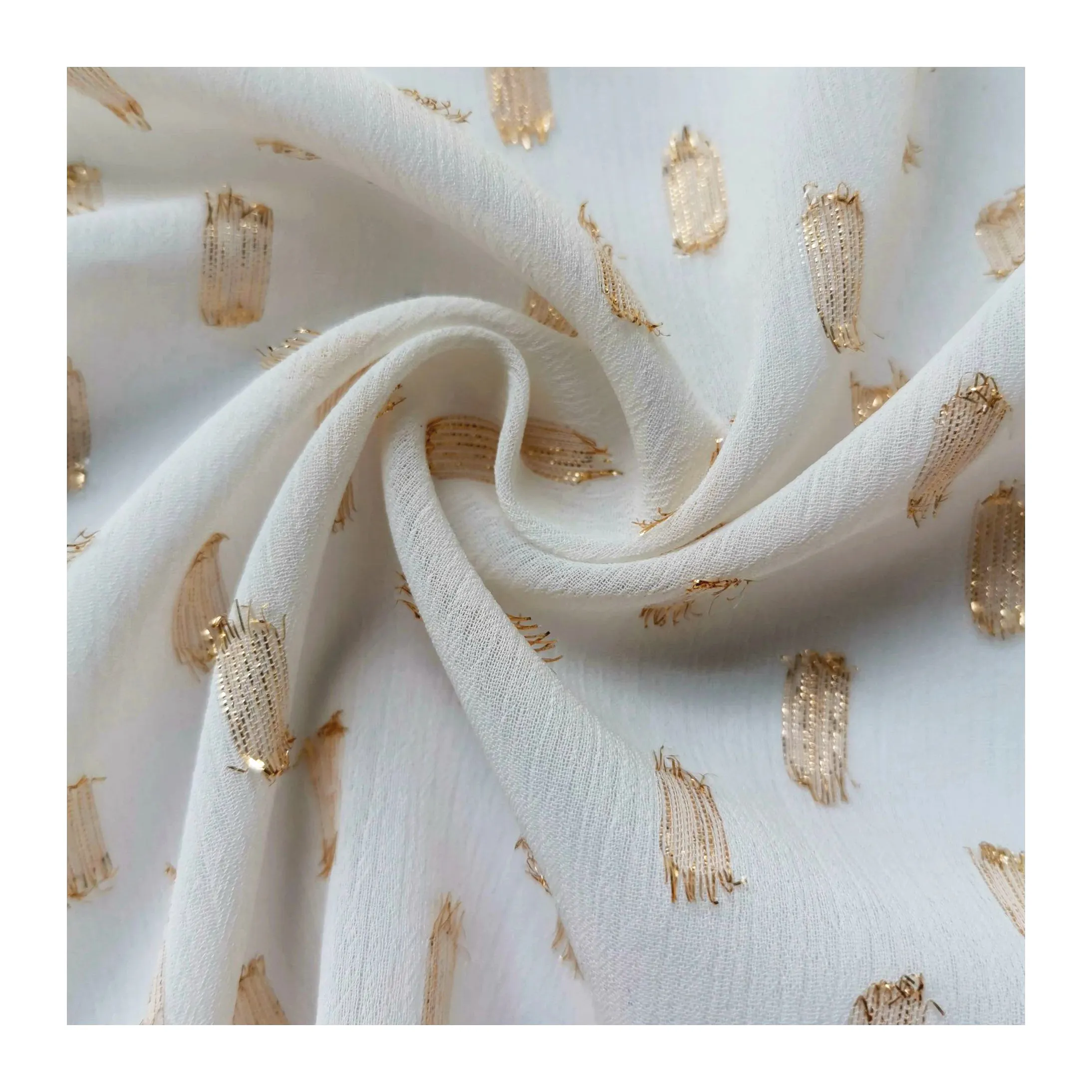 Gold Metallic Cutting Motif Chiffon Fabric 100% Polyester Crepe Chiffon Embroidery Fabric Swiss Dot Fabric For Dress