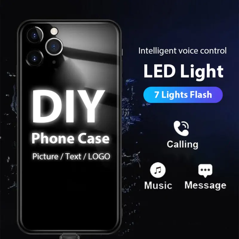 No MOQ custodia per telefono con illuminazione a LED personalizzata fai-da-te per iPhone 13 12 11 14 15 Pro Max XS XR X 7 8 Plus Cover per foto con nome personalizzato