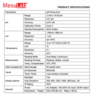 Analizador de calidad del agua MesuLab, dispositivo de prueba, medidor de pH electrónico de mesa, medidor de pH digital de laboratorio, dispositivo de metro de agua, medidor de máquina - Product Image 4