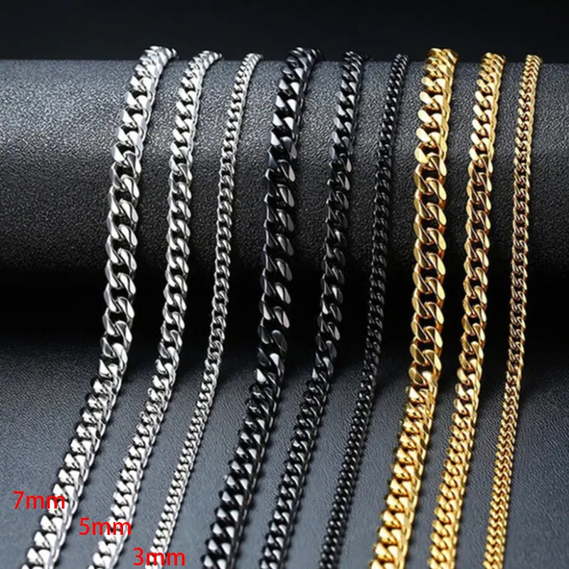 Fabrik schwarz Edelstahl Titan Stahl vergoldet Punk Curb Link Vintage Kette kubanische Halskette für Frauen Männer