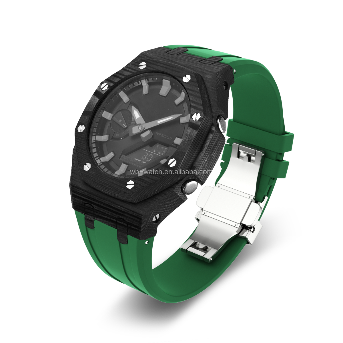 Boîtier de montre en fibre de carbone noire + ruban vert