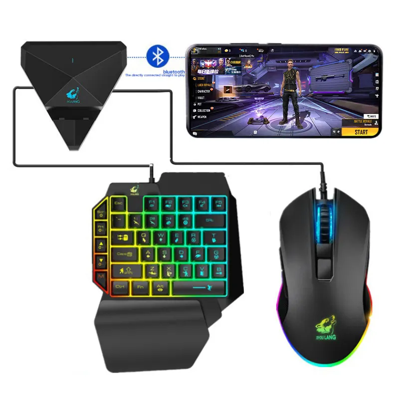 Set Keyboard dan Mouse Satu Tangan, Mouse Keyboard Gaming Berkabel Mini PUBG untuk Android IOS