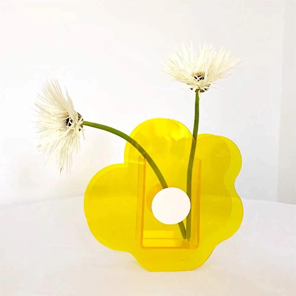 Florero acrílico moderno sencillo de estilo nórdico, florero de plástico con forma de flor para decoración del hogar