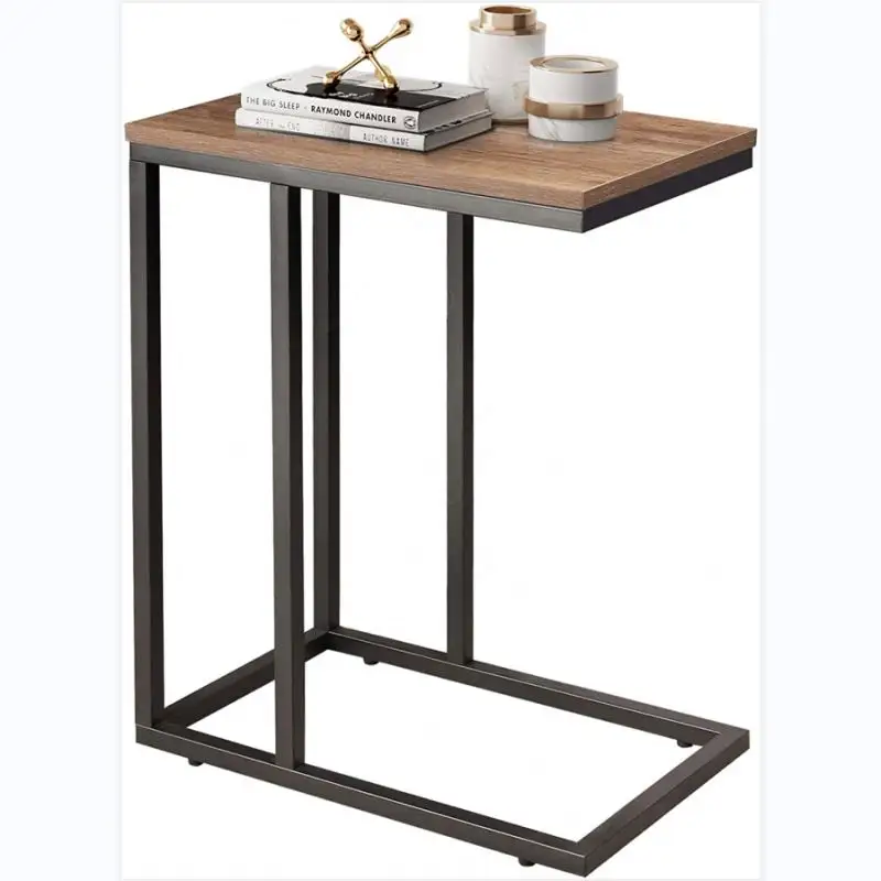 Divano da soggiorno moderno tavolino da salotto quadrato stretto in legno a forma di c in metallo