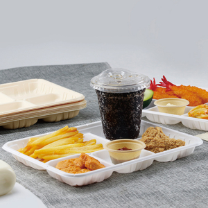 Tek kullanımlık yemek kabı biyobozunur sos kabı ve kapak Mfpp tepsi kapaklı kutu mikrodalga plastik ambalaj restoran için