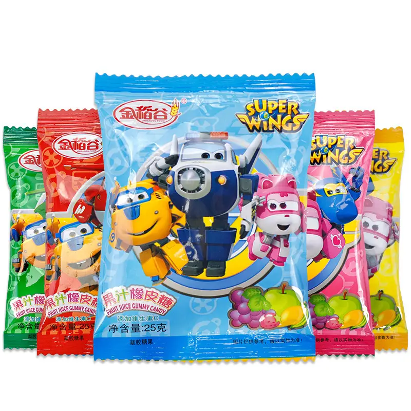 Custom 25G Kleurrijke Cartoon Snack Food Gummy Fruitige Smaakstoffen Vitamine Sap Zoetwaren Snoep Voor Kinderen