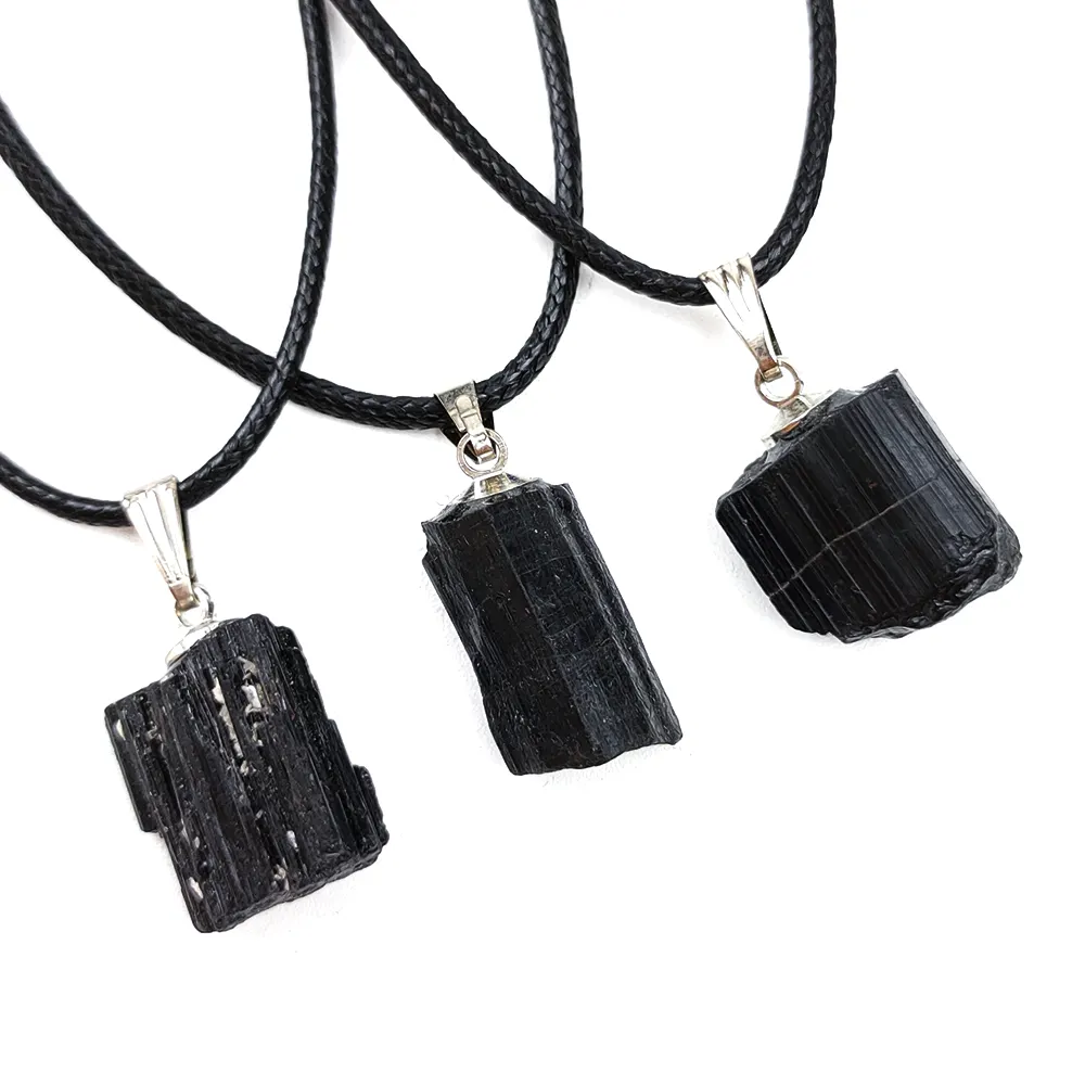 Natürlicher Kristall Heils tein Quarz Kristall schwarz Turmalin Anhänger Halskette für Handwerk