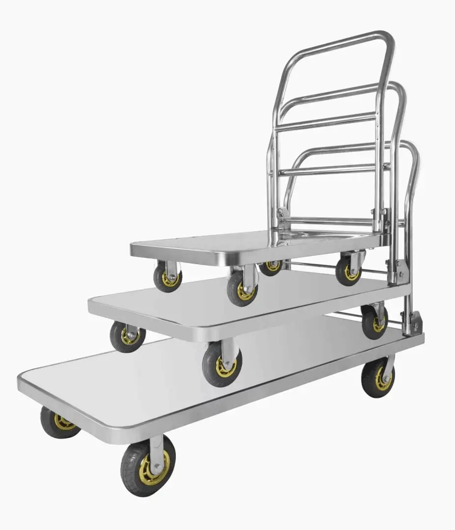 Uni-Silent 304 Stainless Steel Industrial Platform Trolley Cart Folding Serving Hand Cart Truck ST500D-DX 304 
