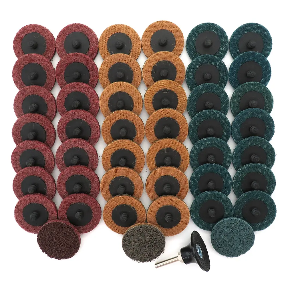 46pcs 2Inch Surface Conditioning Pad Abrasive Disc Roll Lock Quick Change Sanding Disc for Metal Surface Polishing and Finishing