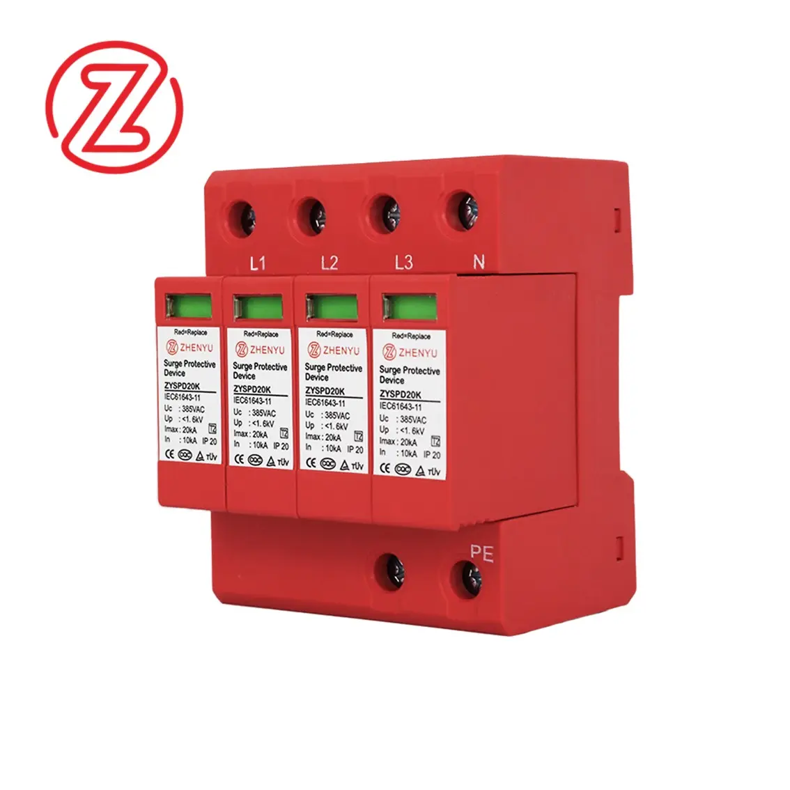 ZHENYU CE TUV CQC Certified SPD T2 150V 275V 385V 420V 20KA B4 lightning protection system Surge Protection for AC Power