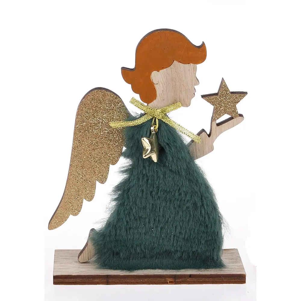 Decoração de madeira para festas de Natal e feriados, artigos de decoração feitos à mão com anjos