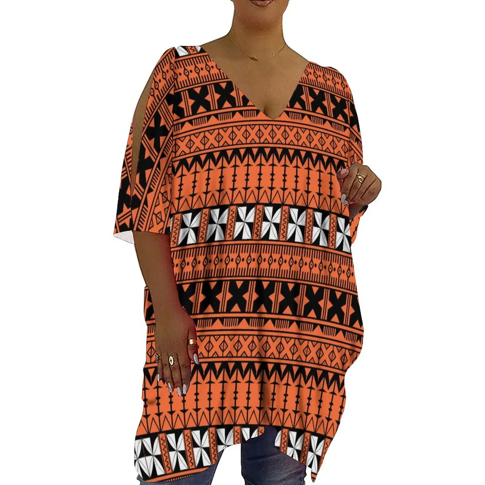 Venda quente Polinésia Tonga Tribal Ombro Frio Mini Vestido Curto Das Senhoras T-Shirt Tops Meia Manga Oversized T Shirts Para As Mulheres