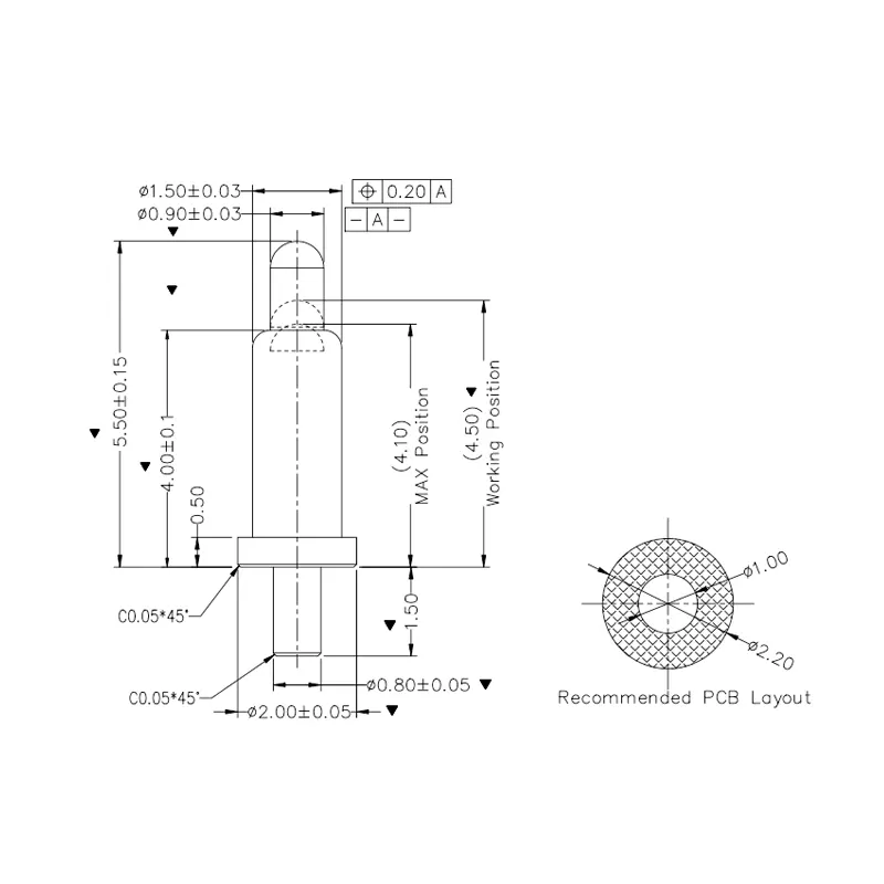 Özelleştirmek uzunluğu 5.5mm makara ambalaj Customize 12V 2A DIP tek Pin altın kaplama Pcb Pogo Pin başlık