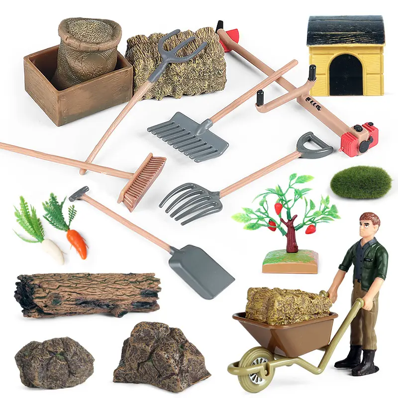 Model hewan simulasi umpan pagar pohon figur sayuran alat pertanian papan kereta alat peraga aksesori adegan Dekorasi mainan