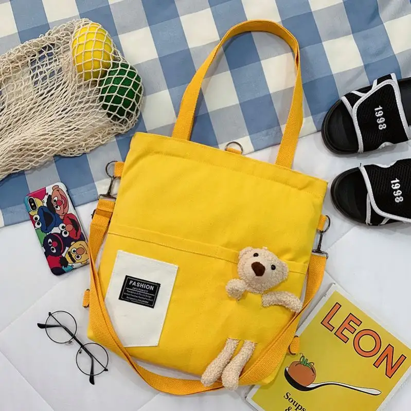 Little Bear Canvas Female Bag 2020 New Wave Cute Student Girls Shoulder Handbag For Shopping