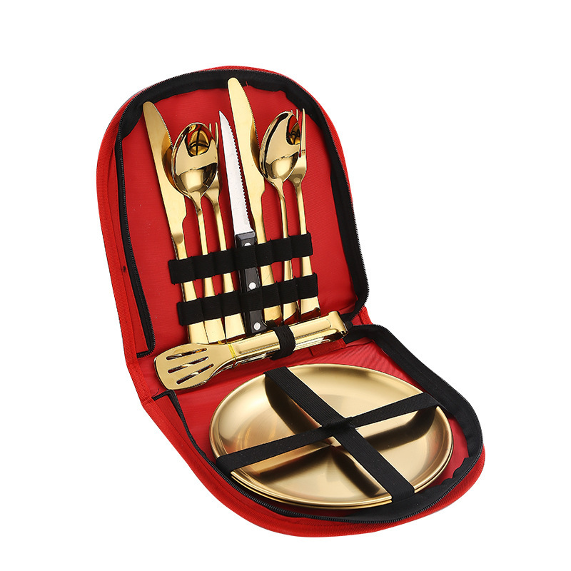 Stainless steel gold double set (red cloth bag)