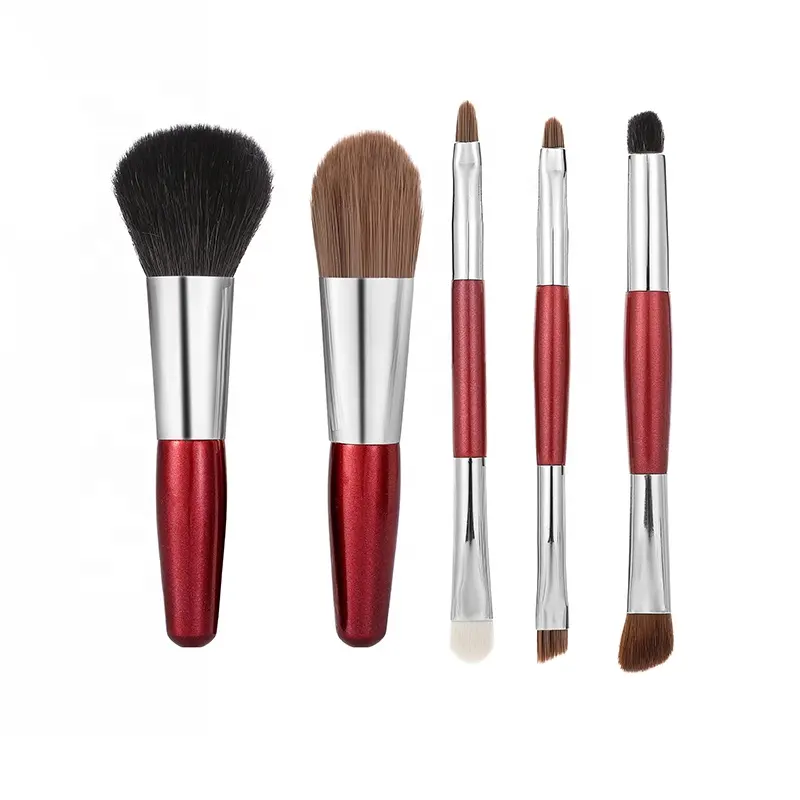Draagbare Mini Make-Up Borstels Set Met Reiscase 5 Stuks Cosmetische Borstels Kit Natuurlijke En Synthetische Haar Make-Up Borstels Tools