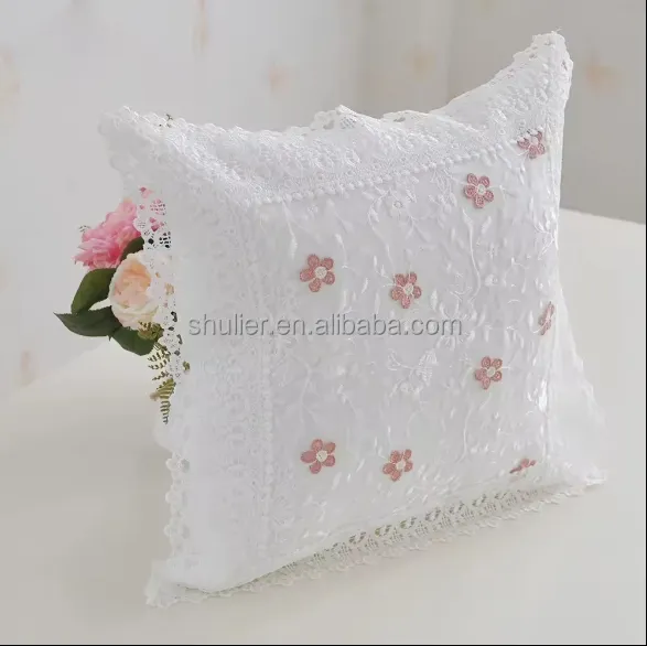 cotton oriental white applique work lace cushion cover