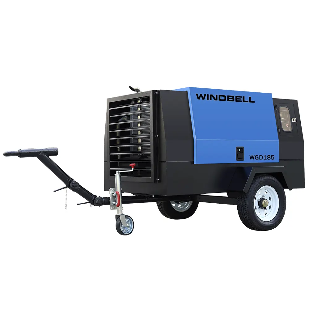 7Bar 250Psi Mijnbouw 185 Cfm Kleine Mobiele Draagbare Diesel Aangedreven Luchtcompressor Dieselmotor Schroef Compressor Jack Hammmer