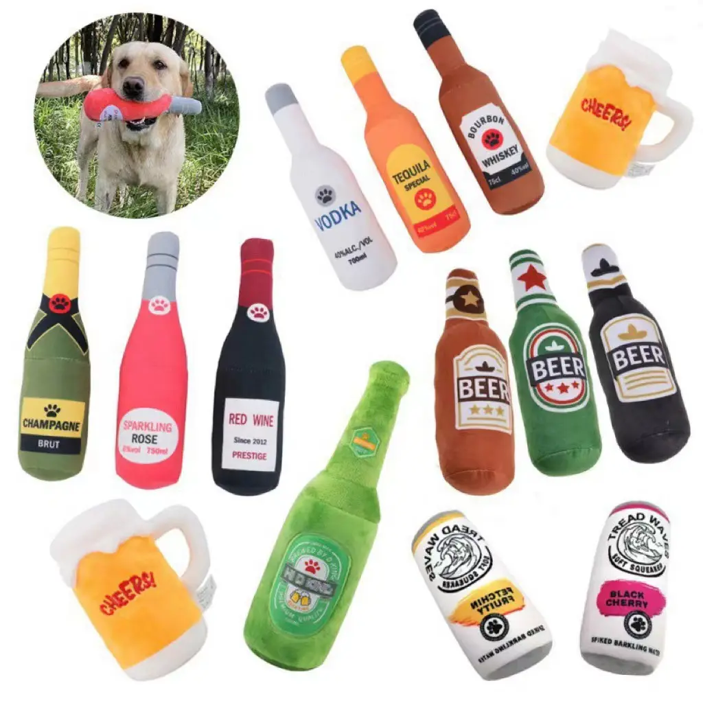 Hot Sale Fancy Luxury Brand Designer Pet Accessories Cute Champagne Glass Bag Coffee Cup Gift Dog Squeak Toy