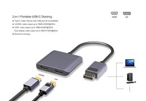 DP + HDMI + Tipo C Power 5V2A 2 en 1 Estación de acoplamiento portátil DP a DP + HDMI - Product Image 4