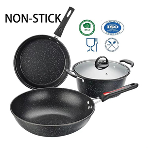 3個の炭素鋼調理器具セットキッチンノンスティック医療ストーンコーティング鋳鉄調理器具セットポットとパンウォークセット - Product Image 1