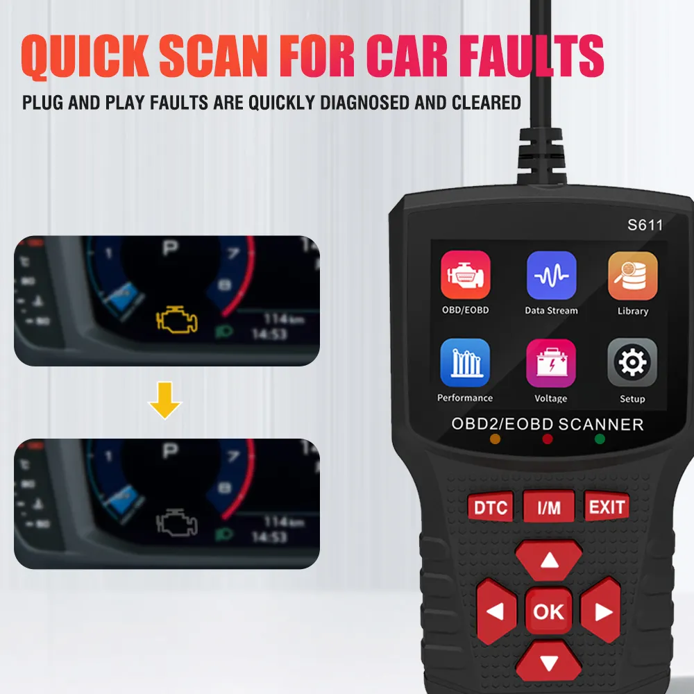 OBD2 máy quét công cụ Chẩn đoán xe máy quét chẩn đoán automotriz S611 rõ ràng mã lỗi động cơ