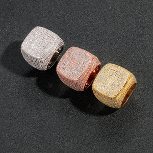 Men's Diamond Ring, square Ring with Exaggerated <strong>Micro</strong> <strong>Inlay</strong>, 5A Cubic Zirconia Hip-hop Ring - Product Image 4