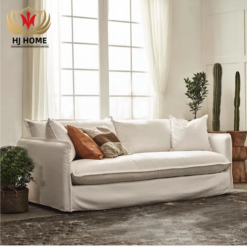 HJ CASA Nordic sala mobiliário Rectangle pena enchimento canto sofá Branco estofos tecido de linho 2 lugares sofá