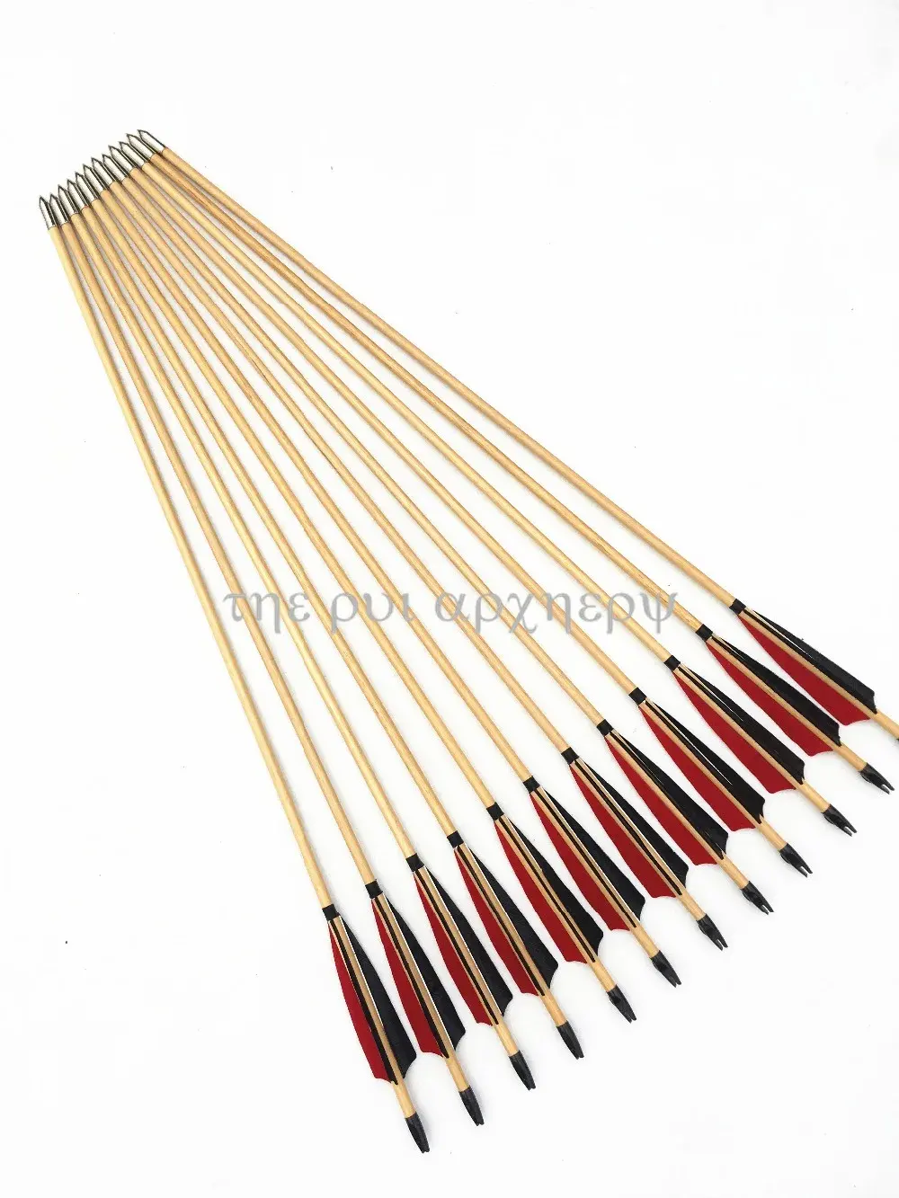 12 buah panah kayu tradisional buatan tangan 5 "bulu Turki poros kayu diri kebisingan Target arow untuk panahan busur Recurve