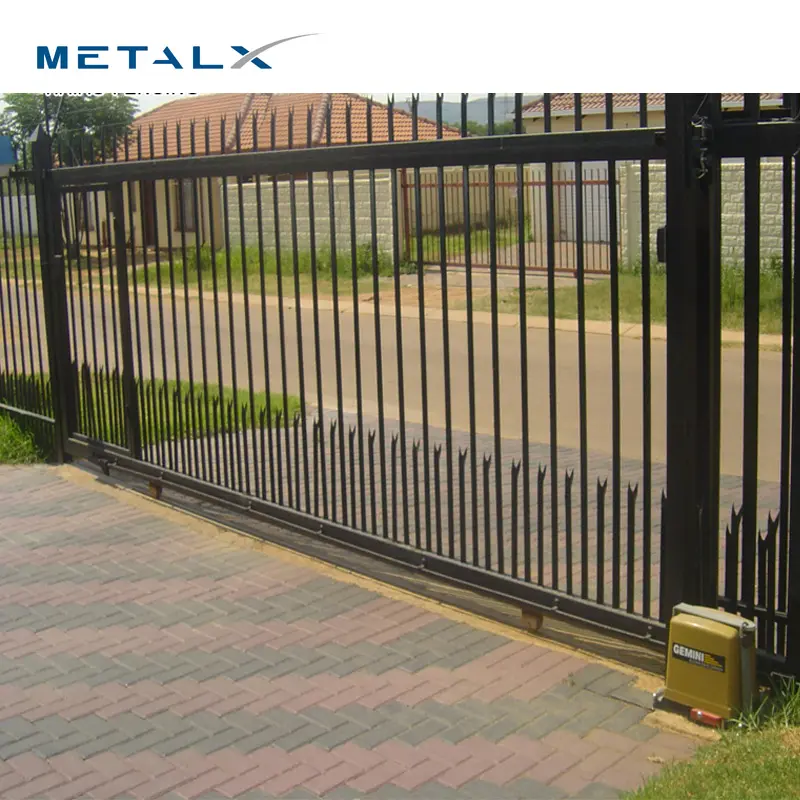 Puerta de metal barata, puerta corredera de hierro forjado, puerta de metal de una sola Puerta de 16 pies, puerta de límite de metal negro