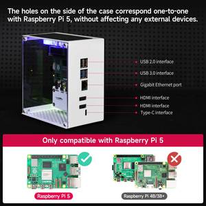 Kit de funda protectora de Raspberry Pi 5 con ventilador de refrigeración, luz de Color RGB y pantalla 0,96, carcasa electrónica DIY compatible con M.2 SSD