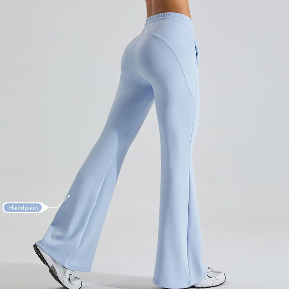 Pantaloni da Yoga a gamba larga a forma di Nylon a vita alta pantaloni da donna a gamba larga pantaloni da ginnastica sport a zampa di elefante con tasche