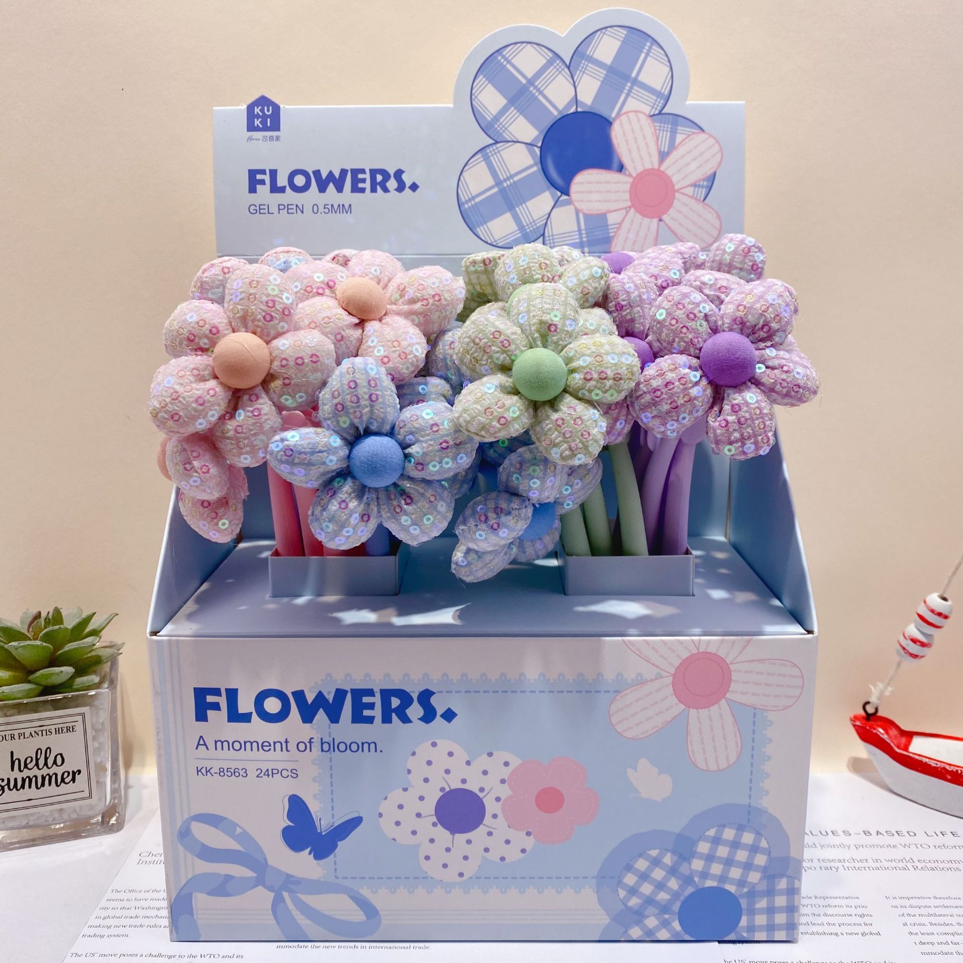 Penna gel con fiore in tessuto Kk-8563d - 0,5 mm