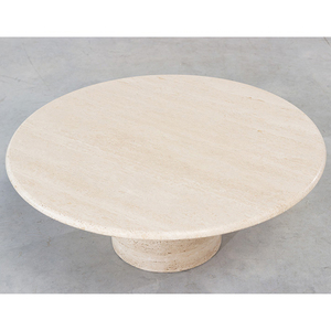 Özel boyut modern lüks doğal mermer masa sütun taban merkezi yuvarlak cafe masaları roma bej traverten sehpa - Product Image 4