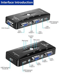 VGA KVM交换机，适用于4台电脑的USB 2.0 VGA KVM切换器共享1台显示器键盘鼠标打印机，USB KVM交换机