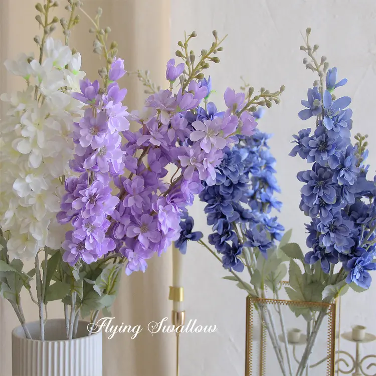Commercio all'ingrosso artificiale Delphinium Flower Branch Floral Table Center Piece Home Wedding Decoration