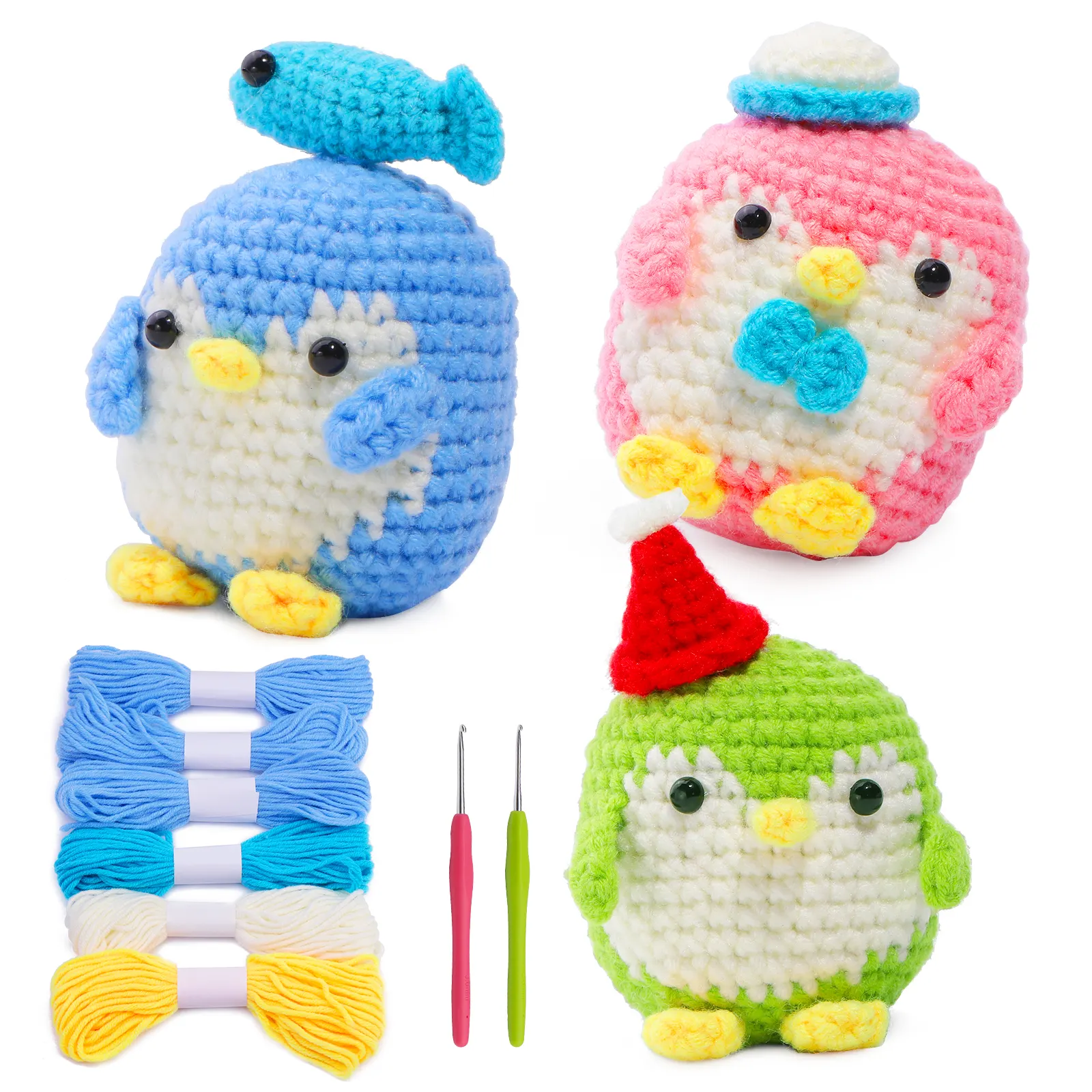 3PCS Needle Creations Animal pingouin kit de crochet DIY Beginners Crochet complet pour le tricot