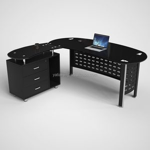 工厂批发办公家具行政l形电脑桌特殊形状钢化玻璃桌德局 - Product Image 6