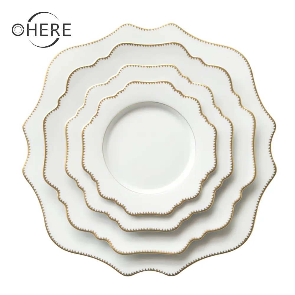 Assiettes de table en céramique, vaisselle de luxe en porcelaine avec bord doré tournesol, vaisselle en céramique, location de crocs fins