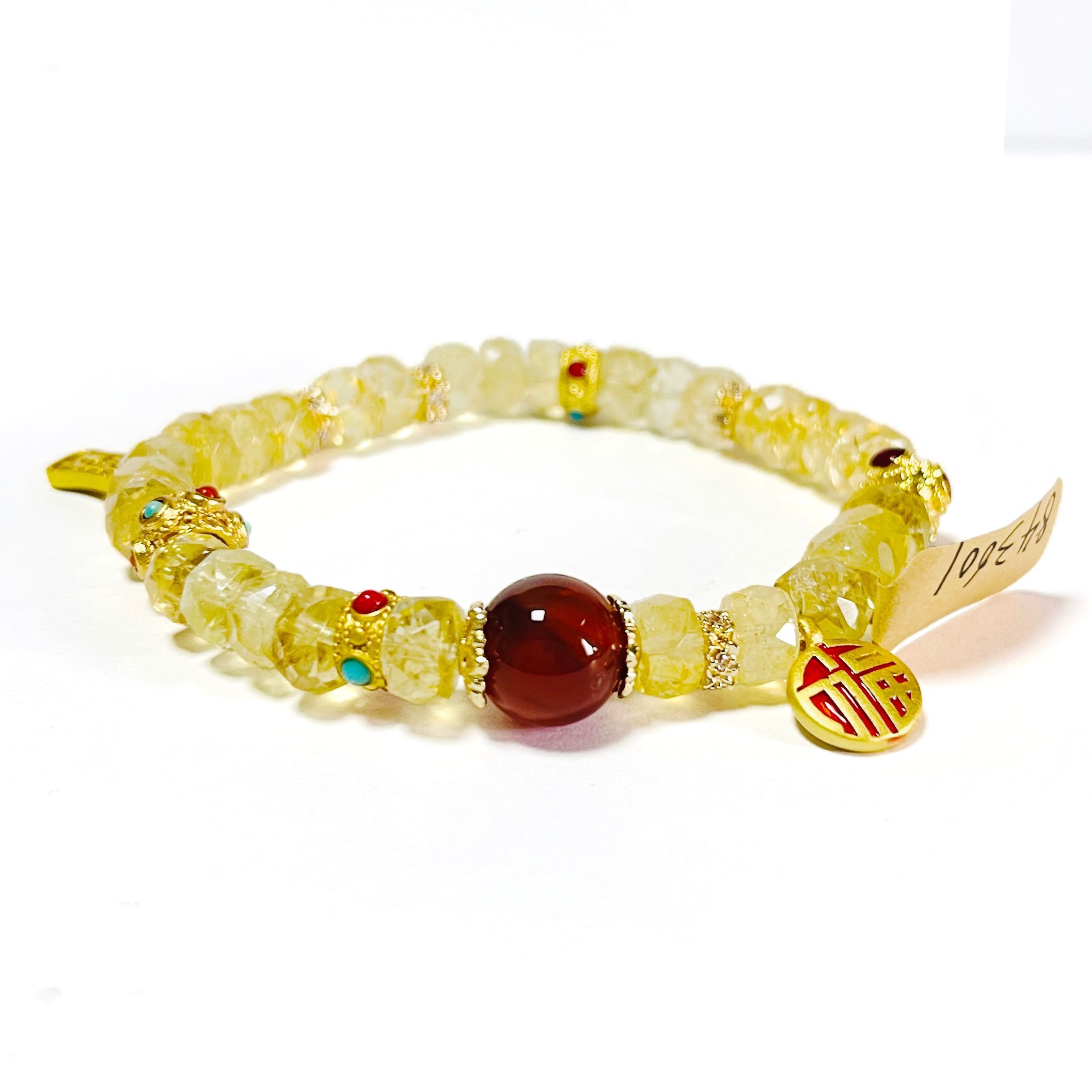 กำไลข้อมือทองหยกหินธรรมชาติลูกปัดทรงกลมของขวัญสำหรับผู้หญิง - Product Image 2