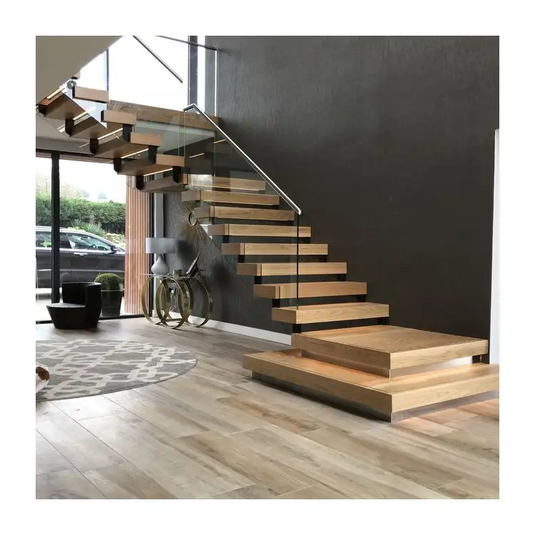ACE merdiven Modern tasarım cam korkuluk görünmez ahşap kutu adım merdiven