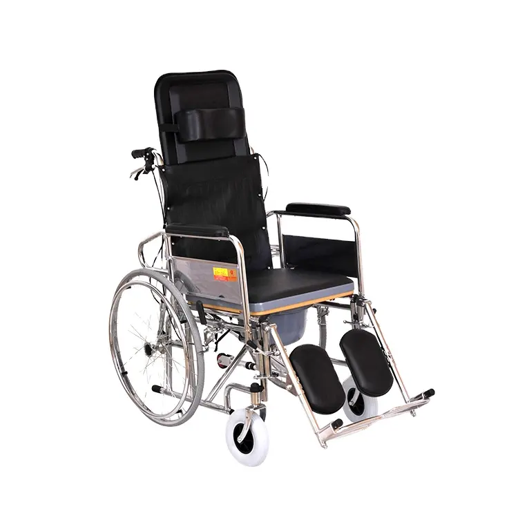 Prezzo a buon mercato pieghevole leggero medico acciaio commode manuale sedia a rotelle con servizi igienici per disabili