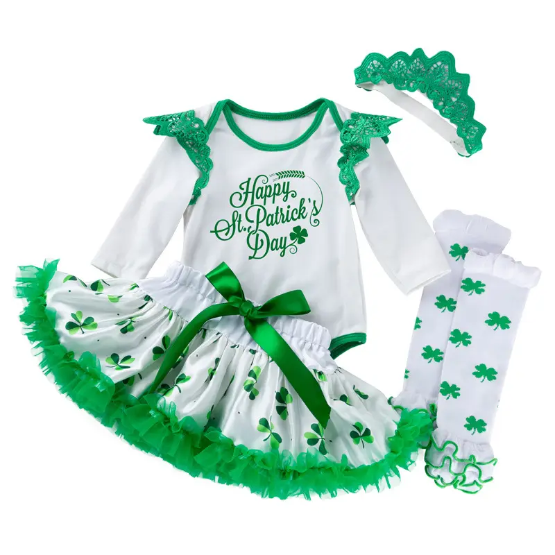 2024 New Update Wholesale Happy St Patrick's Day Toddler Dresses Carnival Infant Ruffle Clothing Baby Girl Tutu Skirt Dress