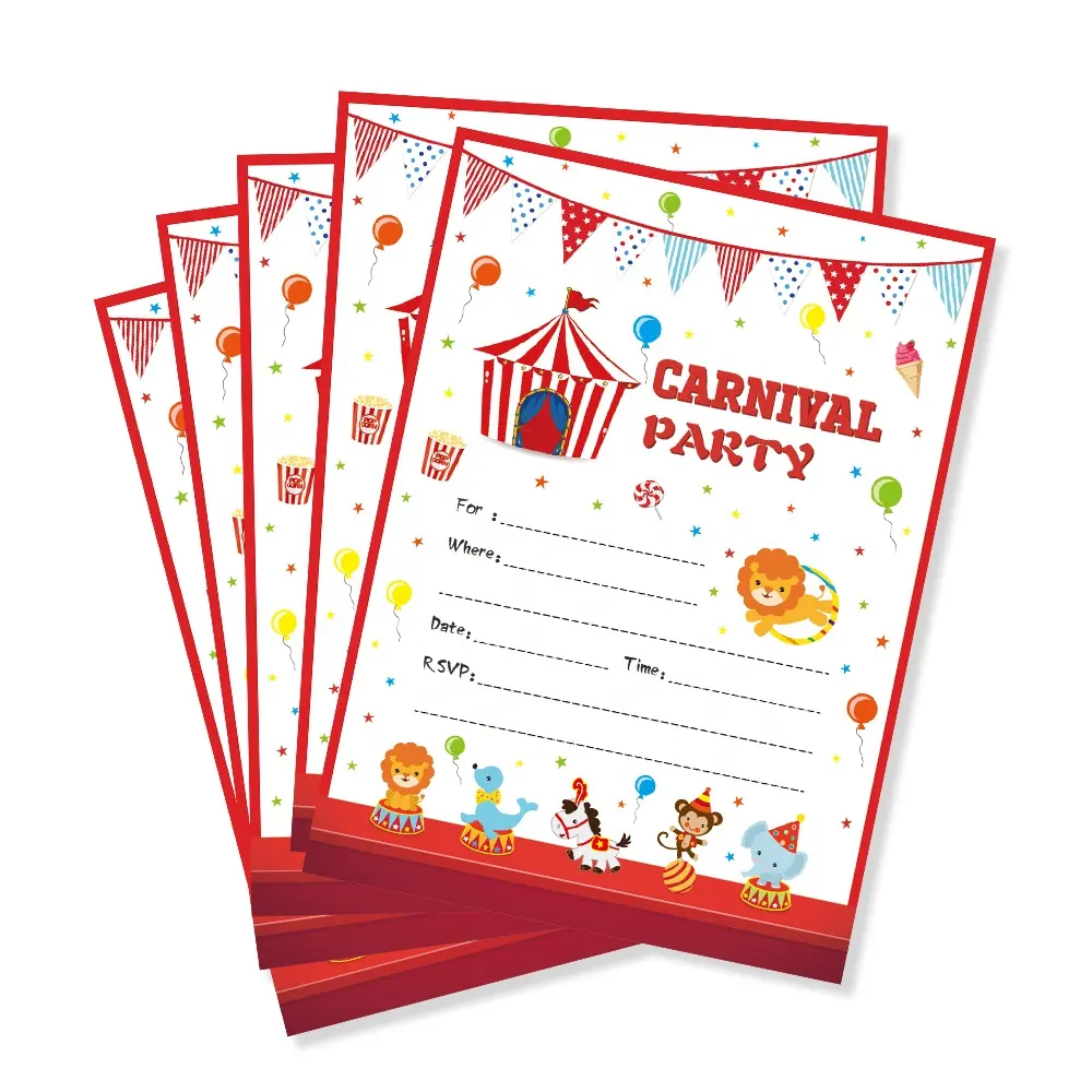 ZZ005 carta di invito per feste carnevale circo bomboniera decorazione per feste di compleanno per bambini