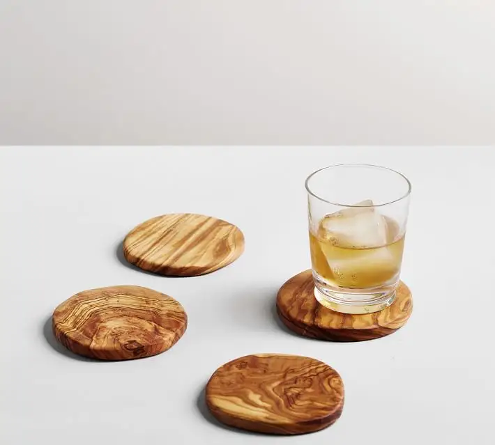 Nhà Máy Bán buôn tùy chỉnh vòng tự nhiên Olive gỗ cup chủ Set Coaster cho đồ uống