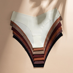 Logotipo personalizado sin costuras sin rastro No Show hielo seda en forma de V Tanga bragas ropa interior Mujer Sexy G-string sin costuras Tanga cómodo - Product Image 4