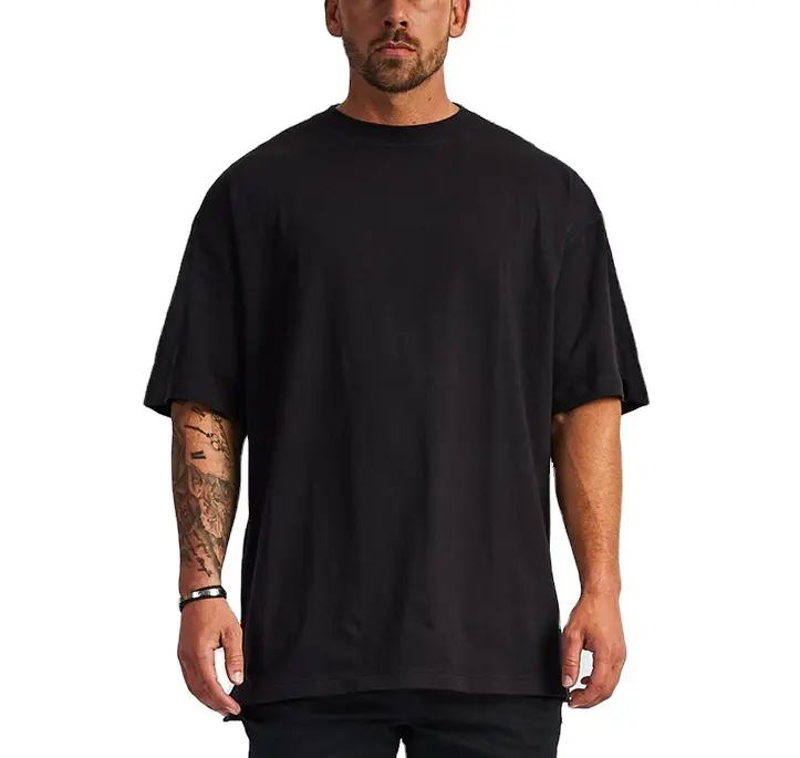 Yali logotipo personalizado streetwear peso pesado camiseta impresión algodón negro peso pesado gota hombro grueso camiseta en blanco